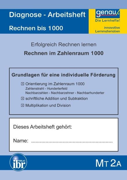 MT2A Diagnose Arbeitsheft Rechnen im ZR 1000
