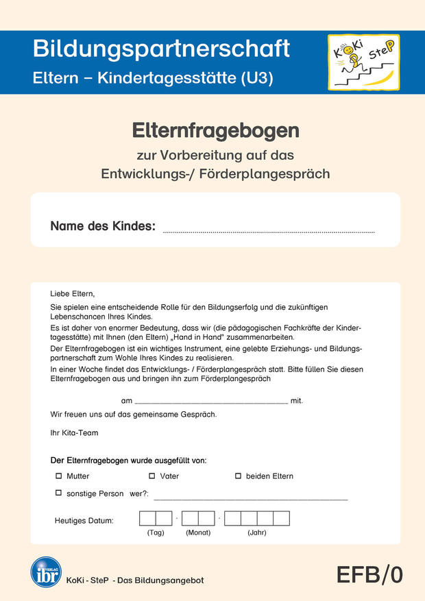 Elternfragebogen, Eltern - Kindertagestätte (U3)